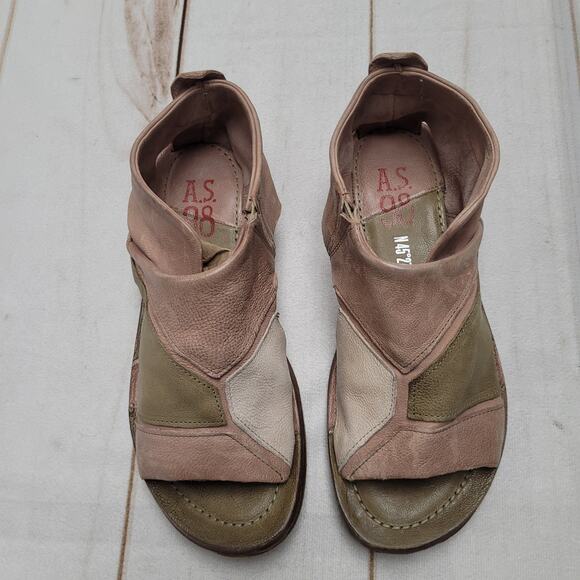 A.S. 98 Remini patchwork leather sandals olive green brown boho Renaissance - Picture 2 of 8
